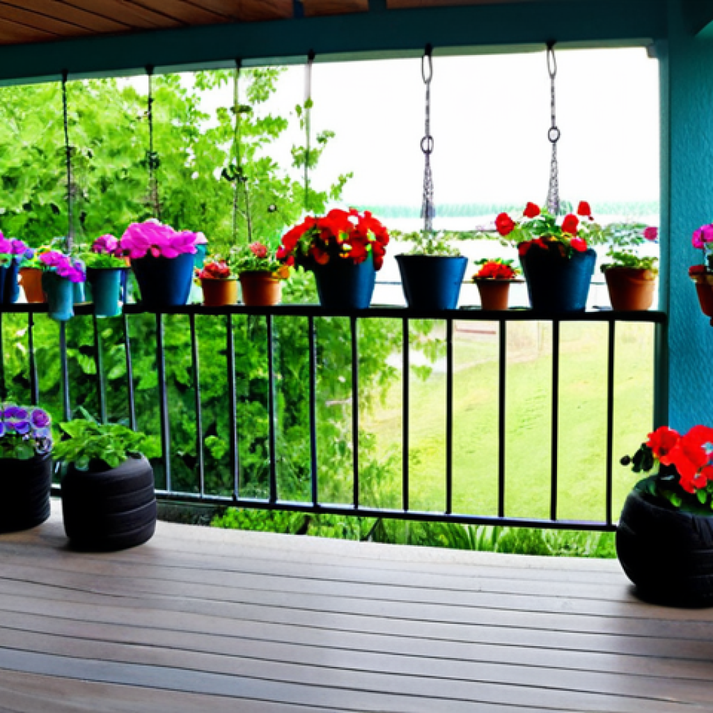 Bohemian Balcony Garden**
"A colorful balcony garden featuring repurposed tires as hanging planters, bursting with vibrant petunias and geraniums. The tires are painted in bright, cheerful colors. Fully clothed people are enjoying the serene space. Safe for work, appropriate content, fully clothed, modest, family-friendly scene. Perfect anatomy, correct proportions, natural pose, well-formed hands, proper finger count, professional, high quality, safe for work."
**