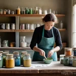 Home 9 친환경 페인트 만들기 - The Modern Alchemist's Workshop**
"A female adult, dressed in a practical, slightly paint-splattere...